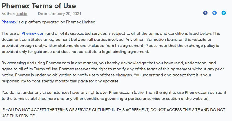 Perjanjian pengguna Phemex