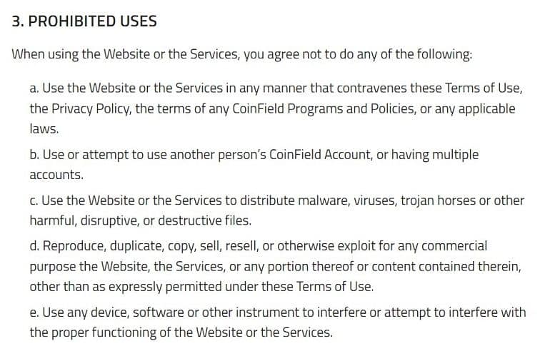 Coynefield melarang pengguna