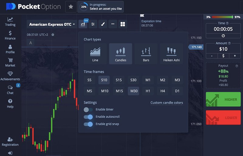 Pocket Option menyediakan terminal yang nyaman